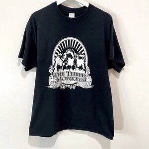 Men’s 100% Cotton Large Black T-Shirt with The Three Monkeys NYC White Graphic